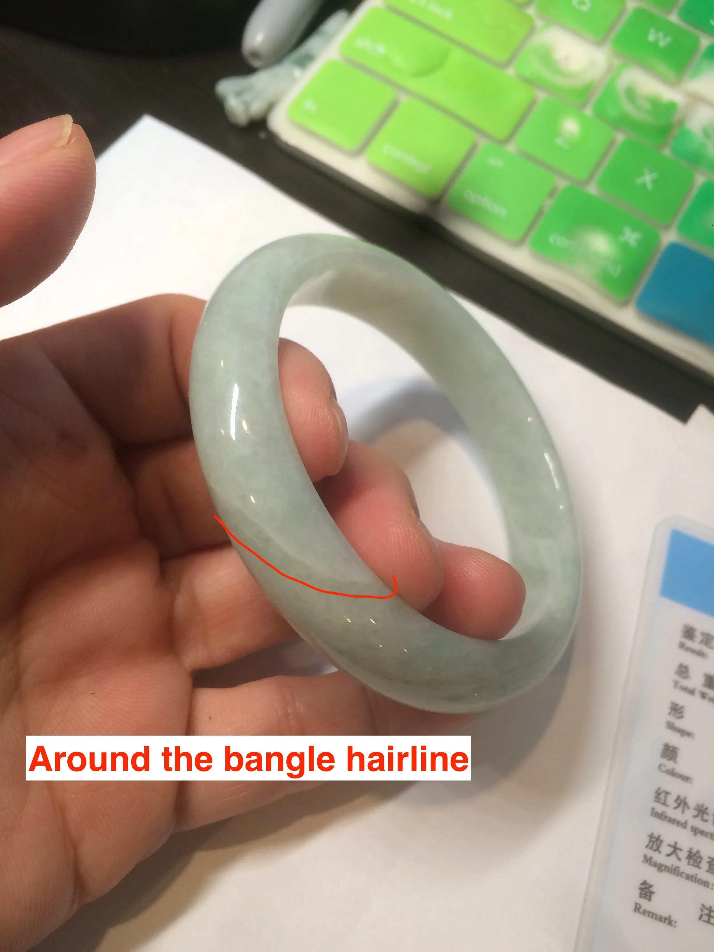 56 mm certificated Type A 100% Natural light green Jadeite Jade bangle L142-2846