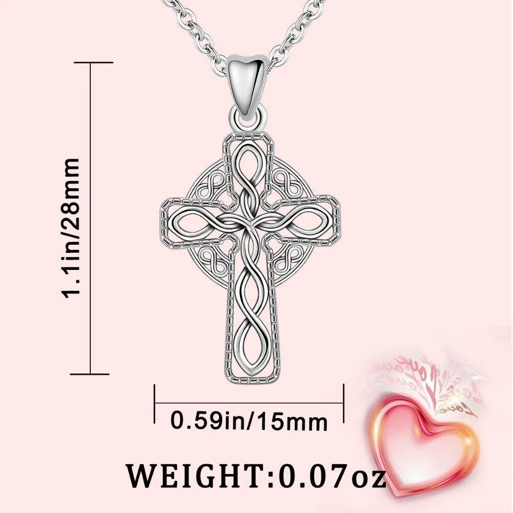 925 Sterling Silver Fine Irish Celtic Cross Infinity Knot Pendant Necklace