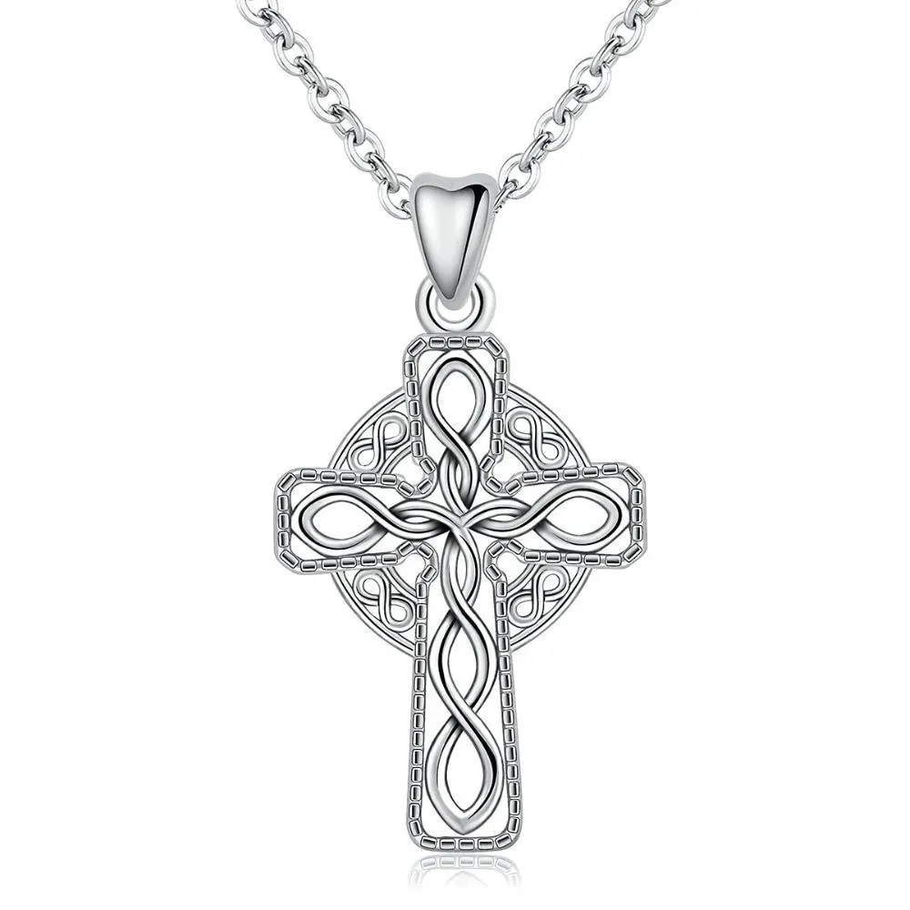 925 Sterling Silver Fine Irish Celtic Cross Infinity Knot Pendant Necklace