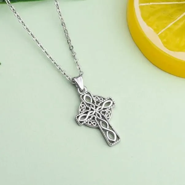 925 Sterling Silver Fine Irish Celtic Cross Infinity Knot Pendant Necklace