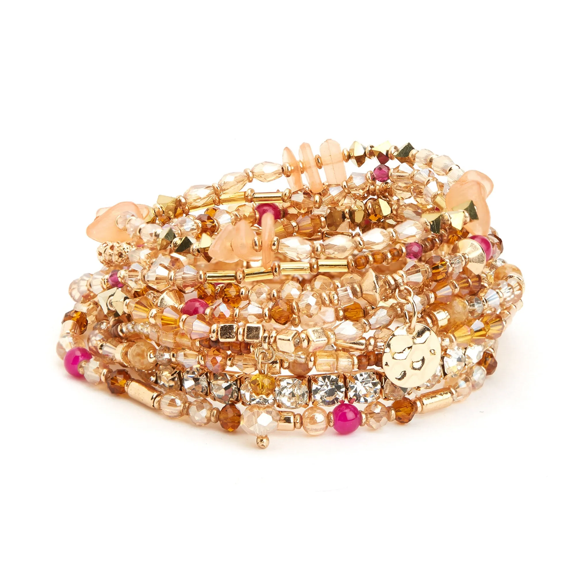 Accessorize London Women's Pink Beaded Luxe Stretch Bracelet Pack