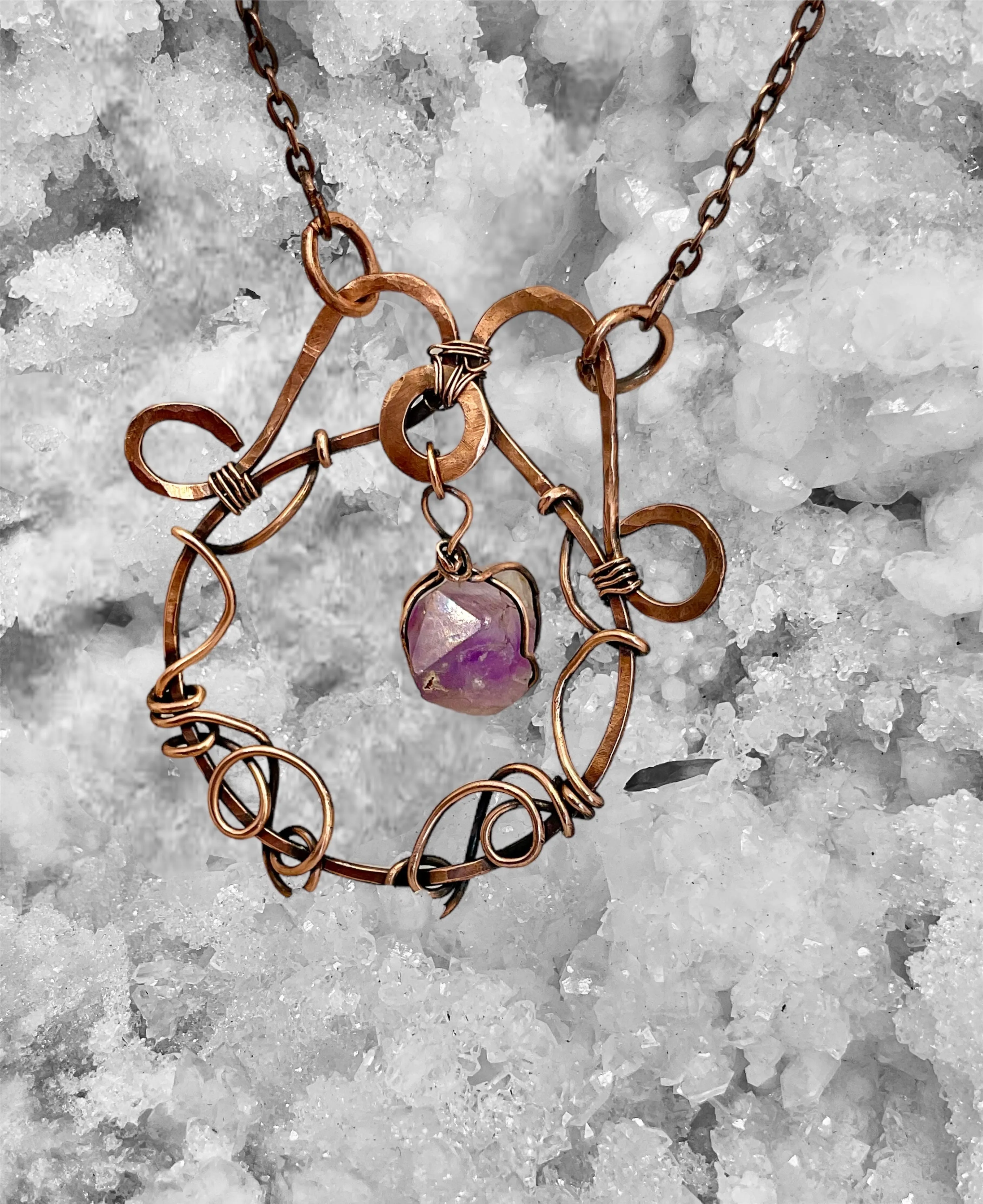 Amethyst in Copper Wire Wrapped Pendant