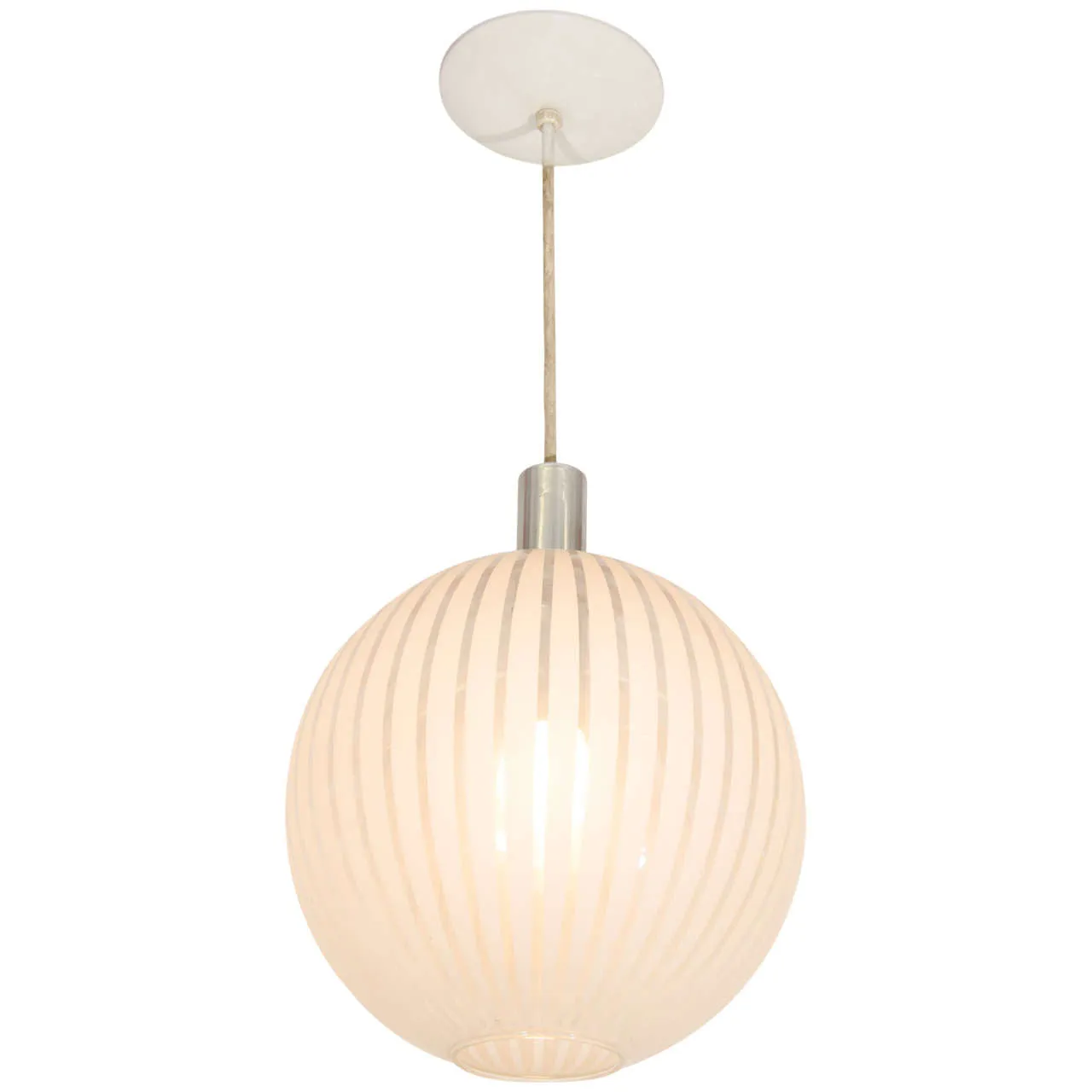 An Italian Clear Glass Globe Pendant with White Stripes