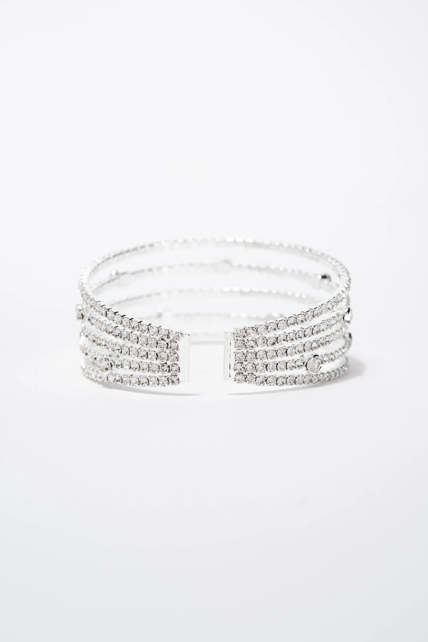 Ana 5 Line Crystal Rhinestone Station Bracelet - Silver