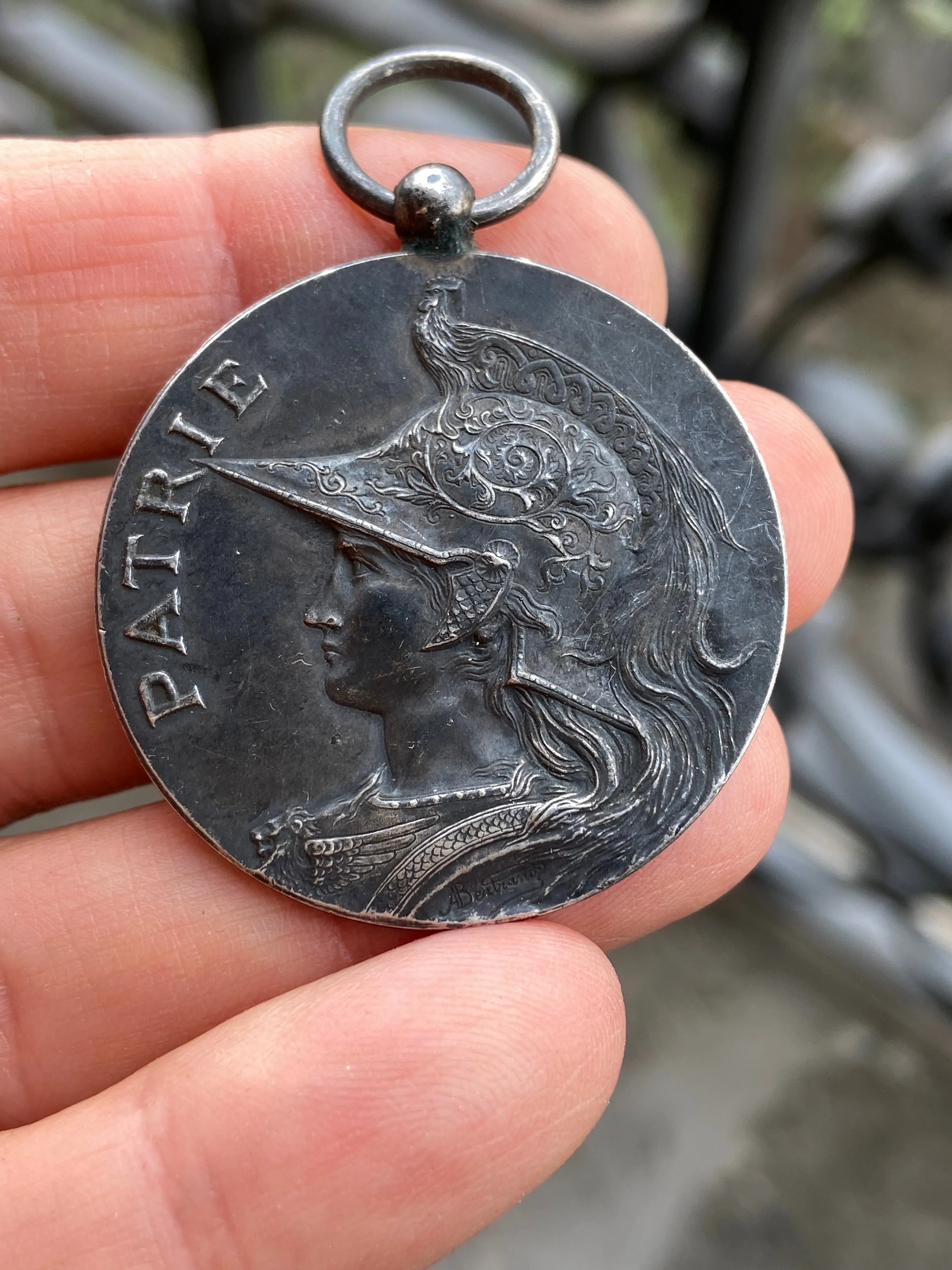 Antique French Warrior Silver Medal Pendant