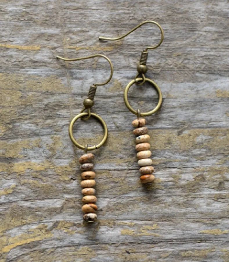 Aqua Terra Jasper Stone Dangling Earrings - Minimalist Jewelry