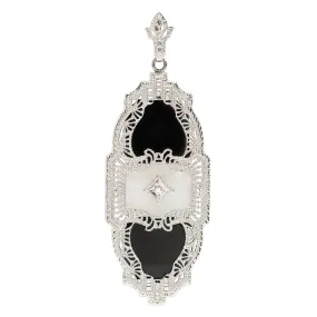 Art Deco 10K Diamond   Onyx Filigree Pendent