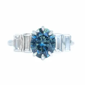 Art Deco 2.69ct Oval Montana Sapphire and Baguette Diamond Ring in Platinum