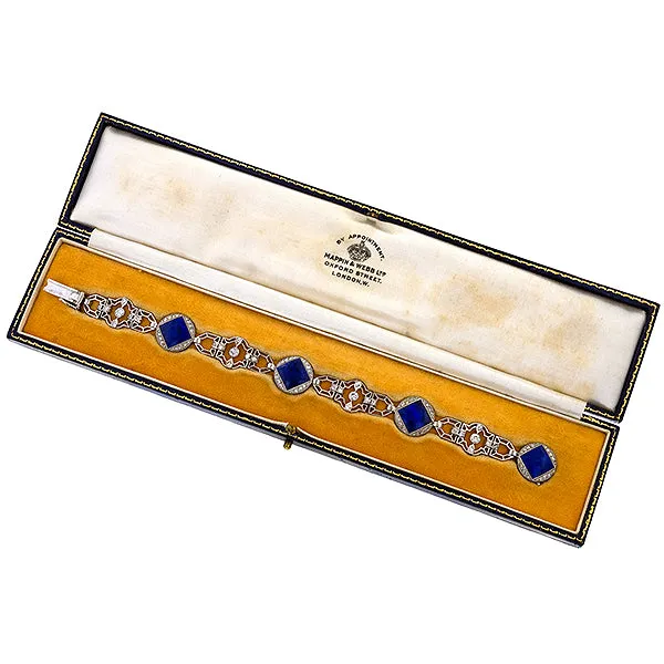 Art Deco Lapis & Diamond Bracelet