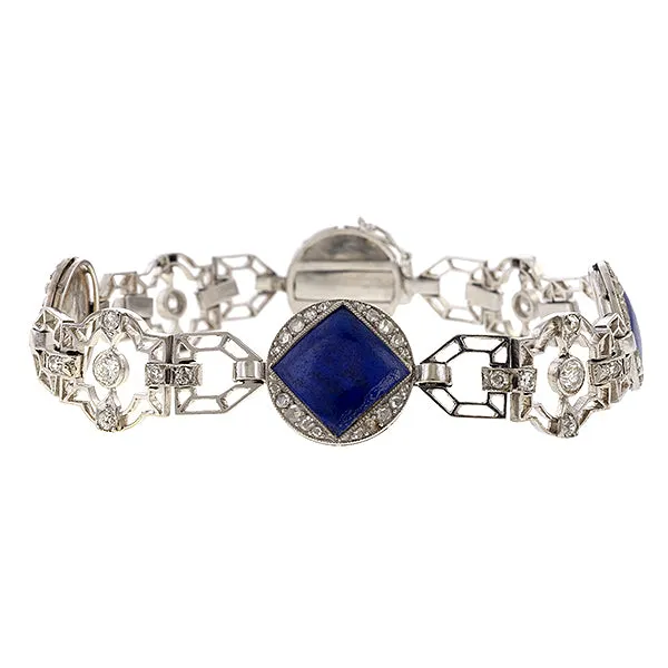 Art Deco Lapis & Diamond Bracelet