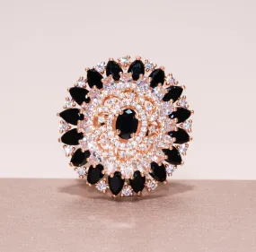 Aya Black Onyx Rose Gold Indian Jewelry Cocktail Ring by Jaipur Rose