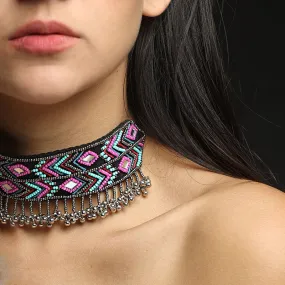 Banware pink hand embroidered choker