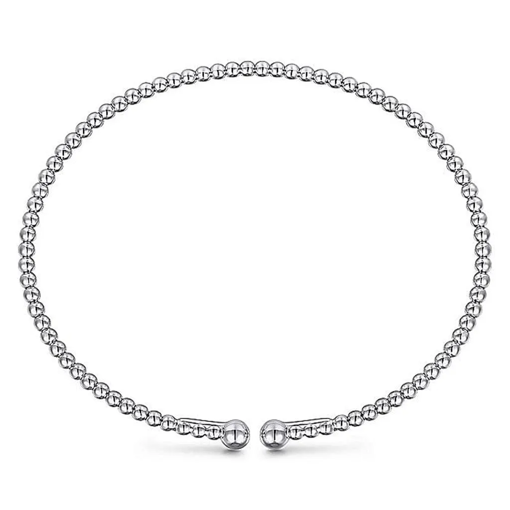 Beaded Bujukan Bangle, 6.5", White Gold, 2.2mm