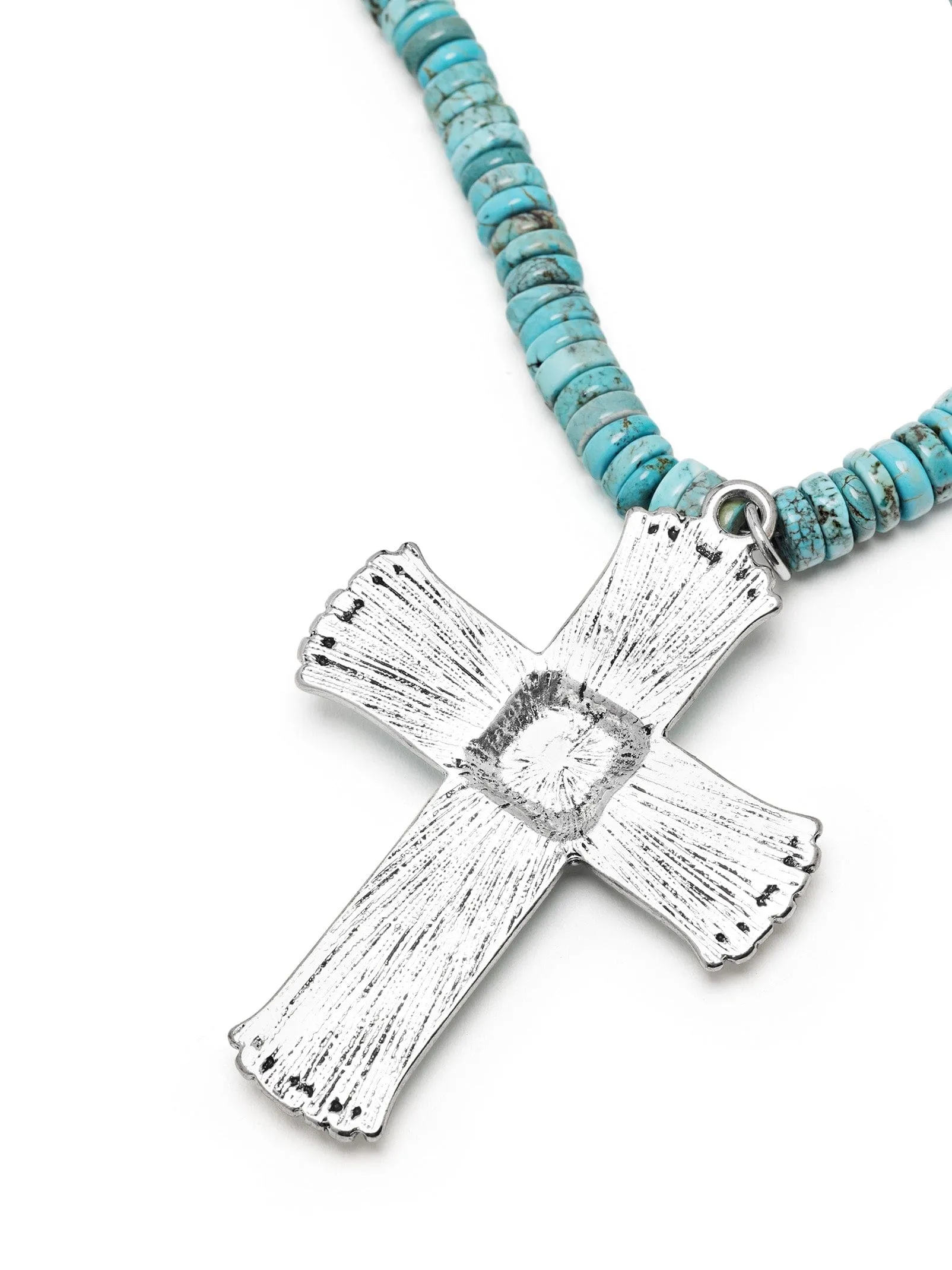 Beaded Turquoise Choker with Statement Cross