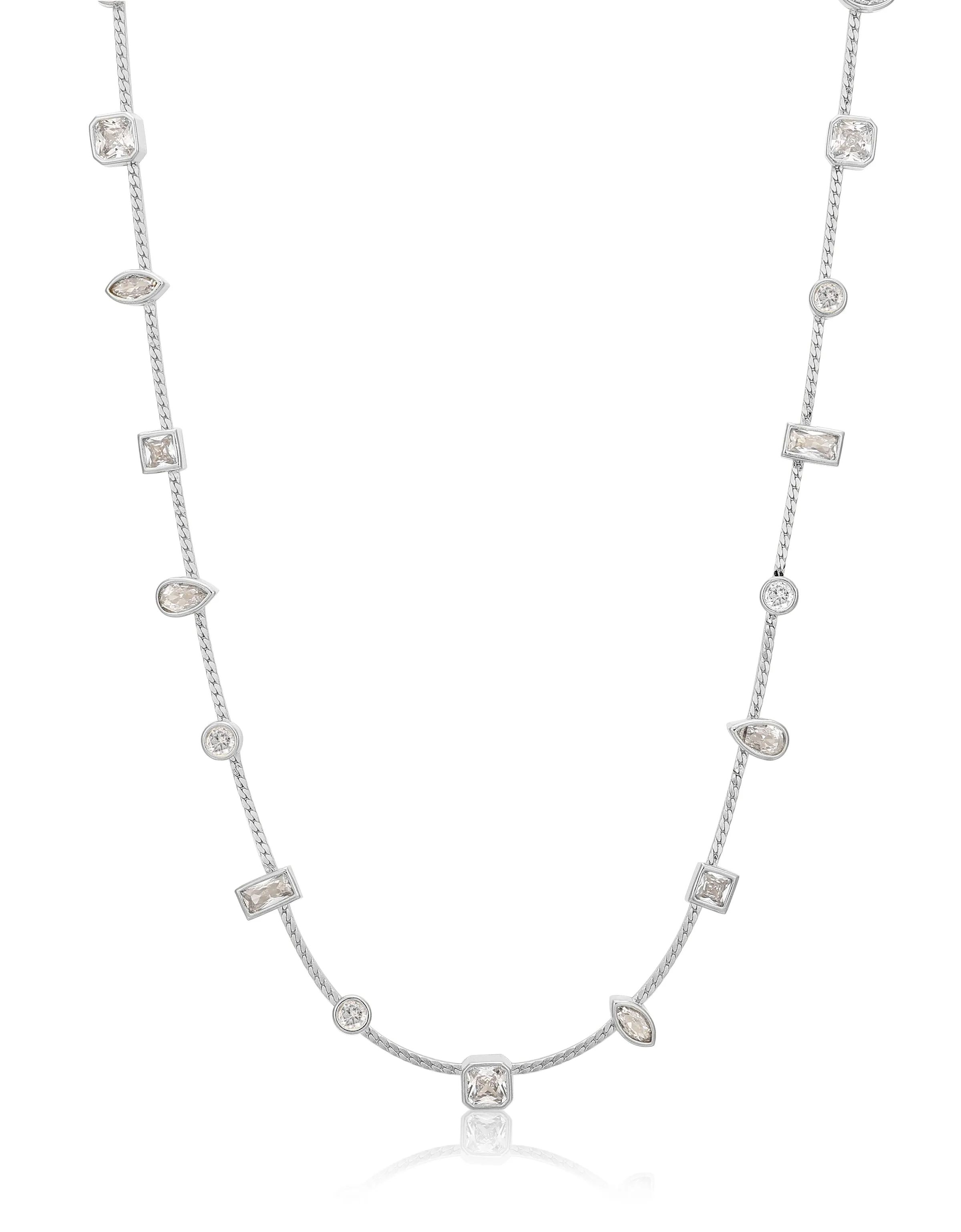 Bezel Stone Stud Necklace- Silver