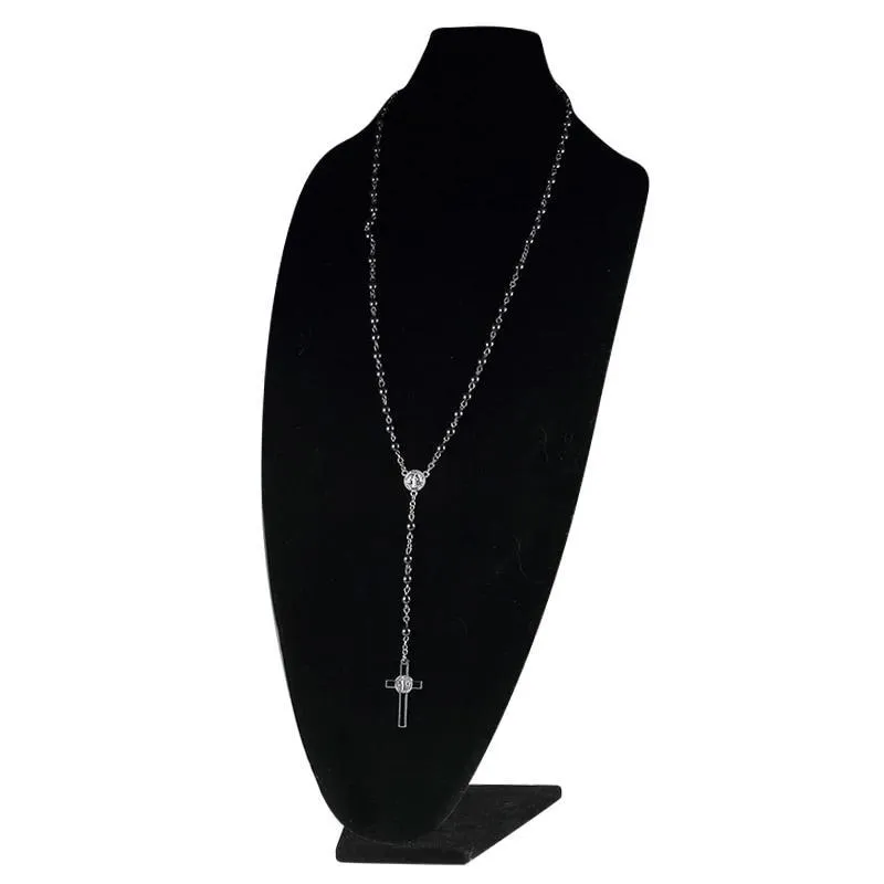 Black Cross Hematite Round Beaded Chain Rosary