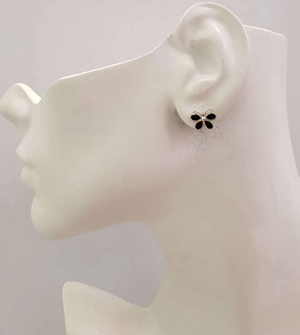 Black Enamel Butterfly Stud Earrings