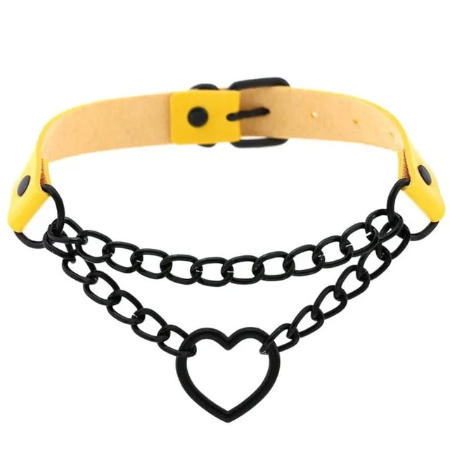 Black Heart Chain Link Collar Choker Leather Gothic Punk Harajuku Necklace