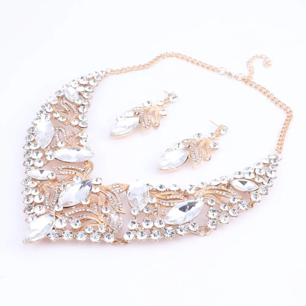 Bohemian Rhinestone and Crystal Necklace & Earrings Statement Jewelry Set