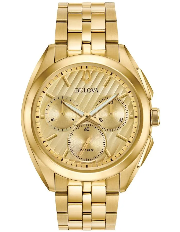 Bulova Mens Curv Chronograph - Champagne Dial - Gold-Tone Case & Bracelet