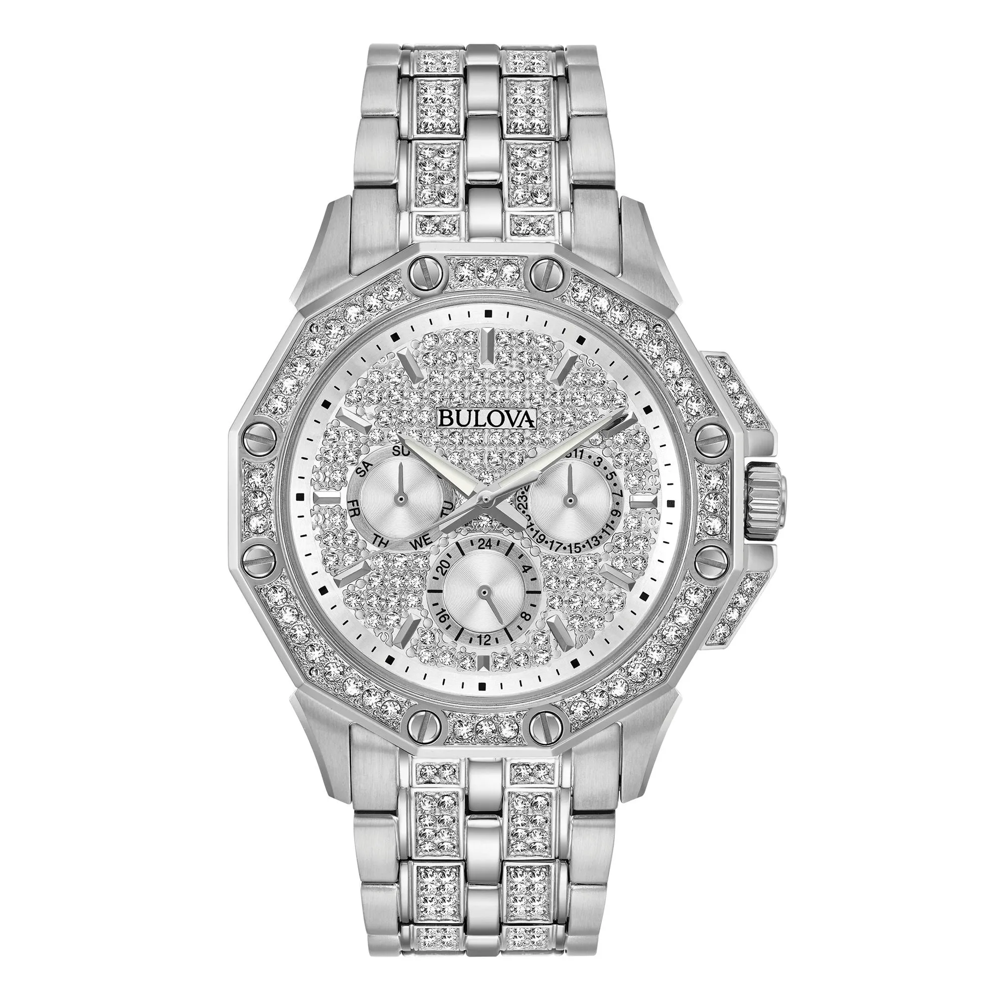 BULOVA OCTAVA SILVER DIAMOND STAINLESS STEEL CRYSTAL WATCH