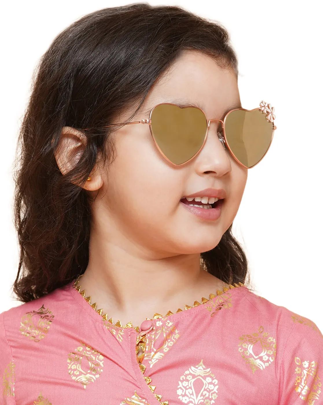 Carlton London Mirrored Lens & Gold-Toned Heart Shape Sunglasses For Girl