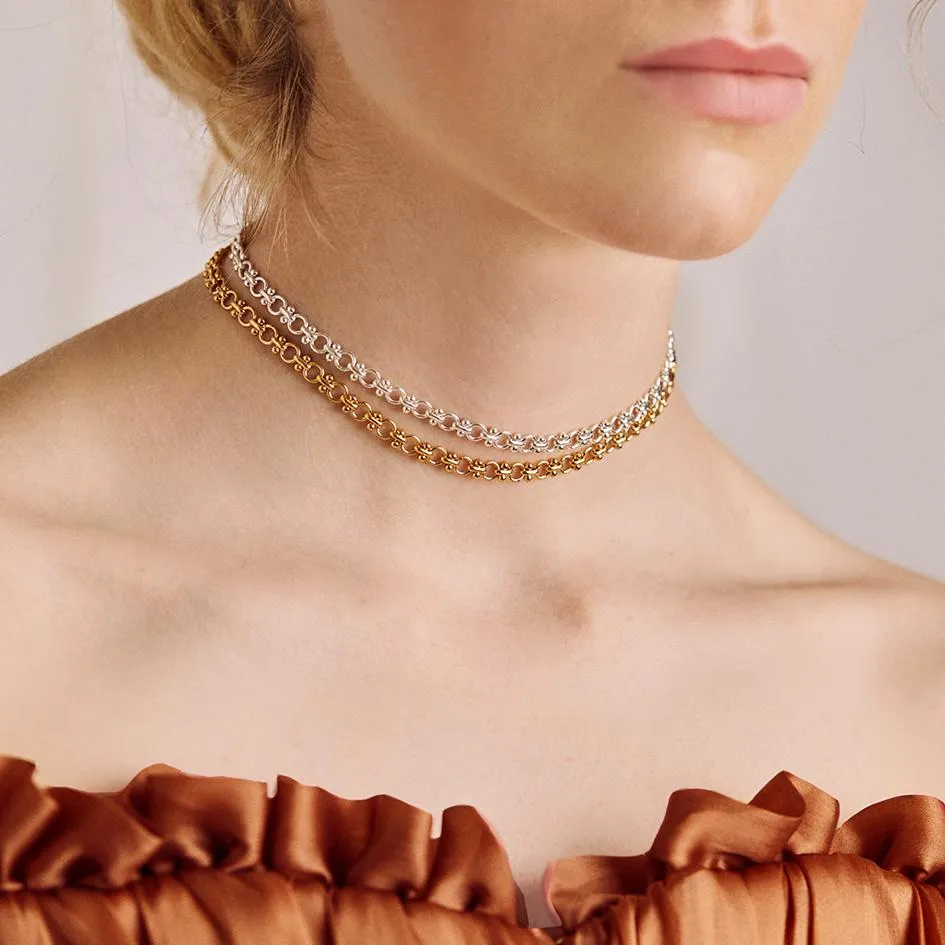 CELESTINA. Fancy Book Chain Choker - Silver