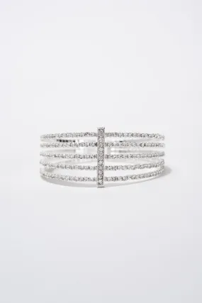 Chrissy 5 Line Vertical Bar Bangle Cuff Bracelet - Silver