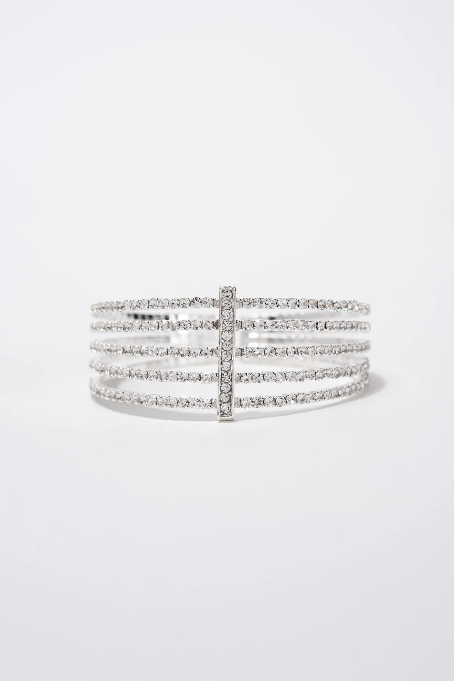 Chrissy 5 Line Vertical Bar Bangle Cuff Bracelet - Silver