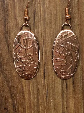 Copper Earrings with Music Notes