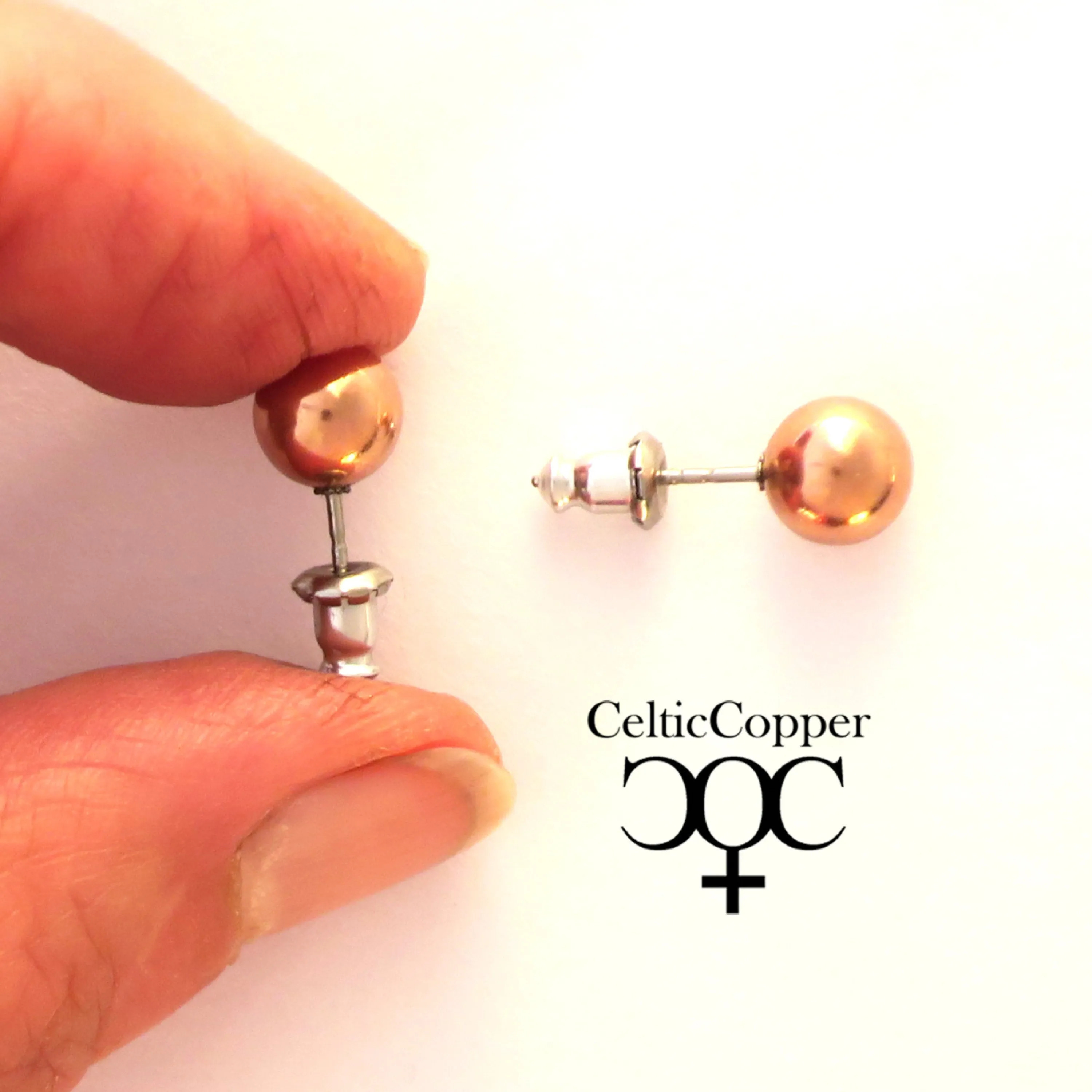 Copper Stud Earrings 2 Pair Set Round Copper Ball Studs Rope Edge Stud Earrings