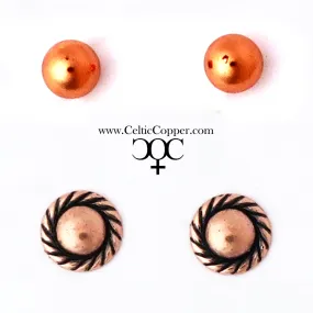 Copper Stud Earrings 2 Pair Set Round Copper Ball Studs Rope Edge Stud Earrings