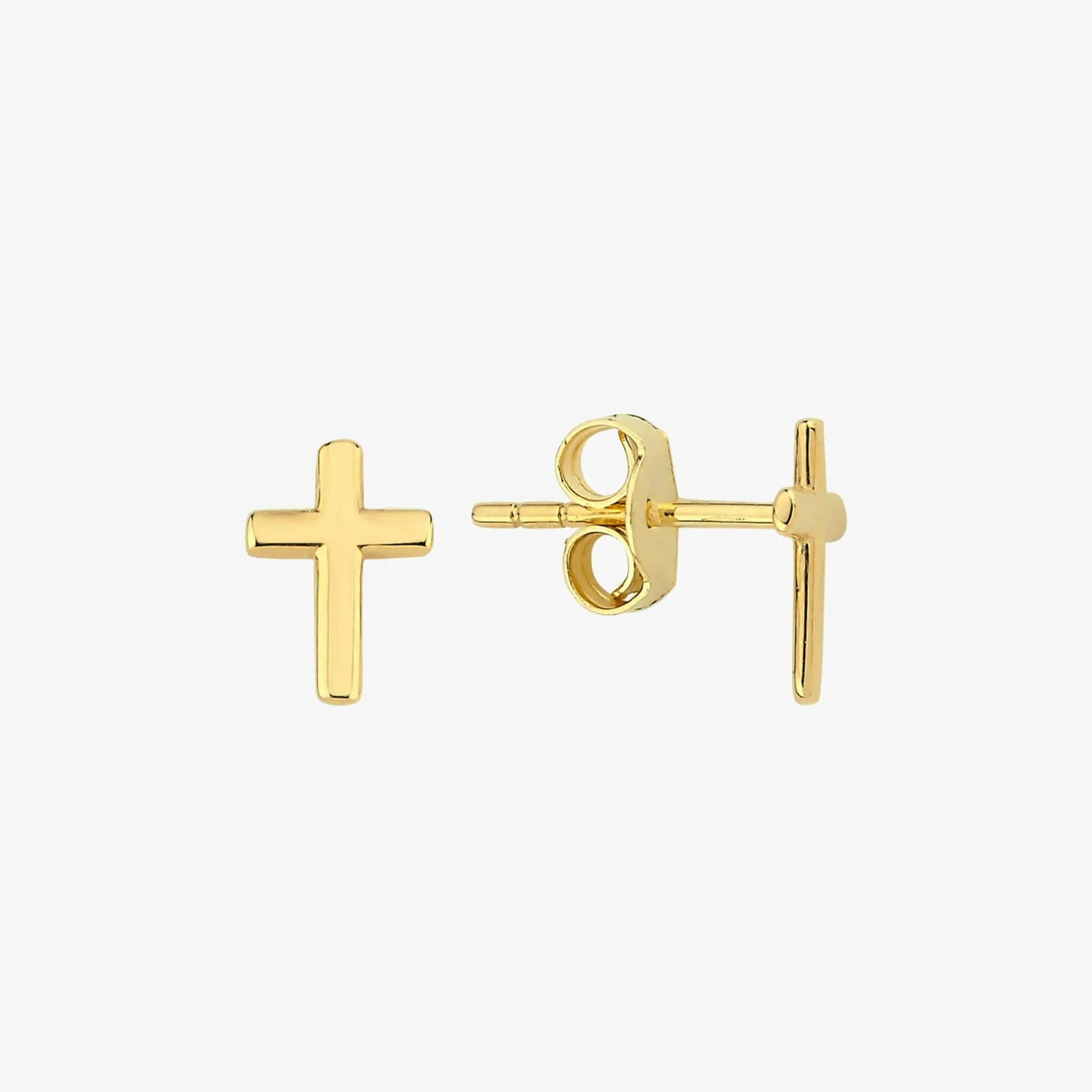 Cross Stud Earrings | 14K Solid Gold