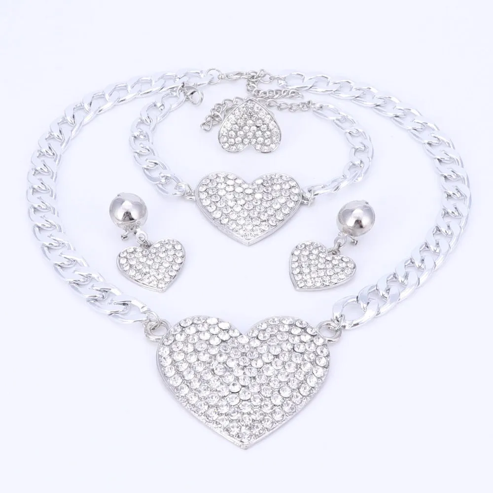 Crystal and Rhinestone Heart Necklace, Bracelet, Earrings & Ring Wedding Statement Jewelry Set