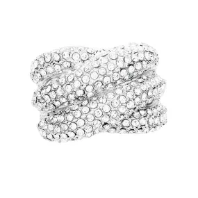 Crystal Rhinestone Pave Crisscross Stretch Ring