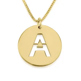 Cut Out 24K Gold Plated Personalised Initial Disc Necklace