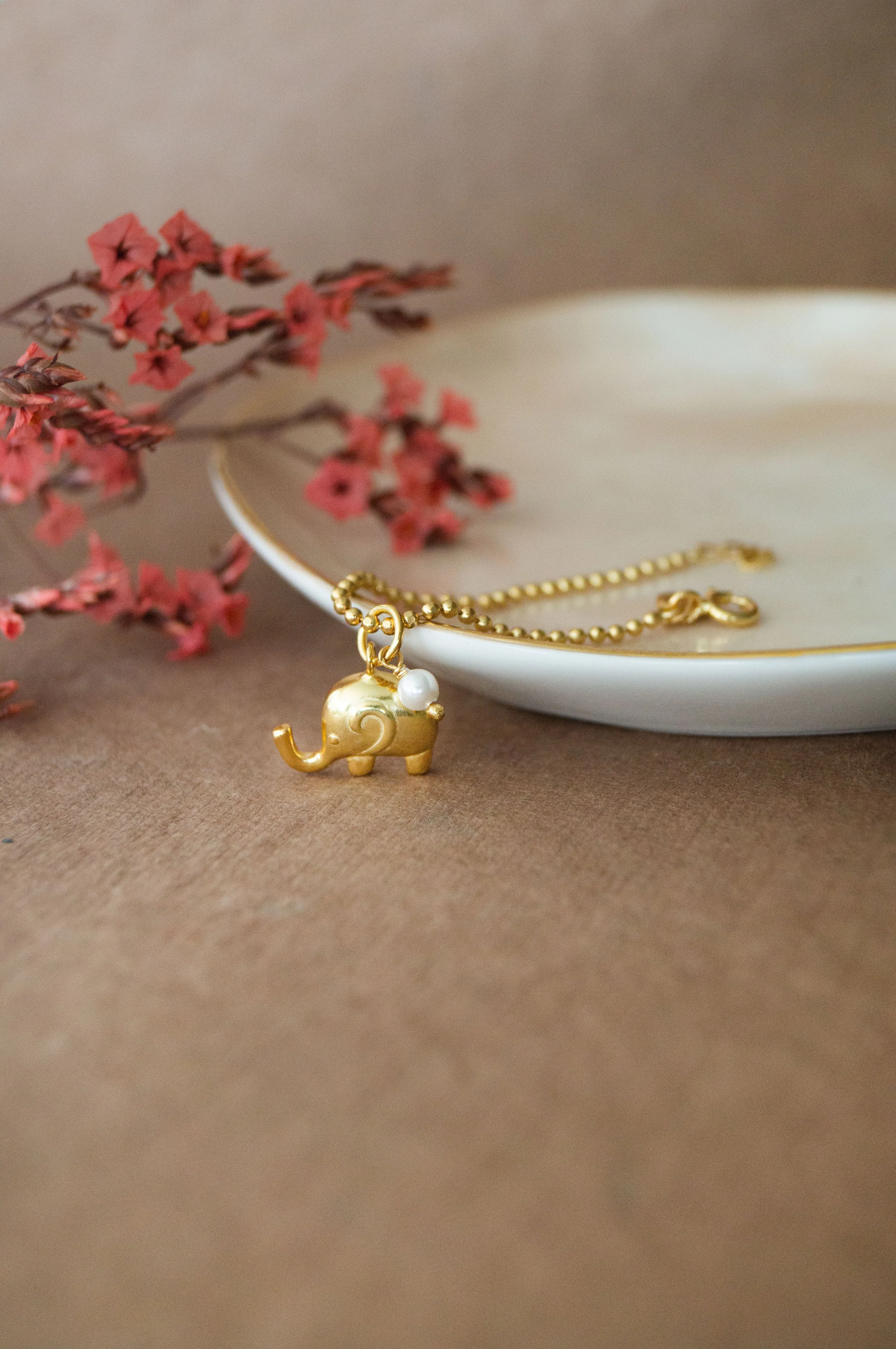 Cute Elephant With Pearl Gold Plated Sterling Silver Watch Charm