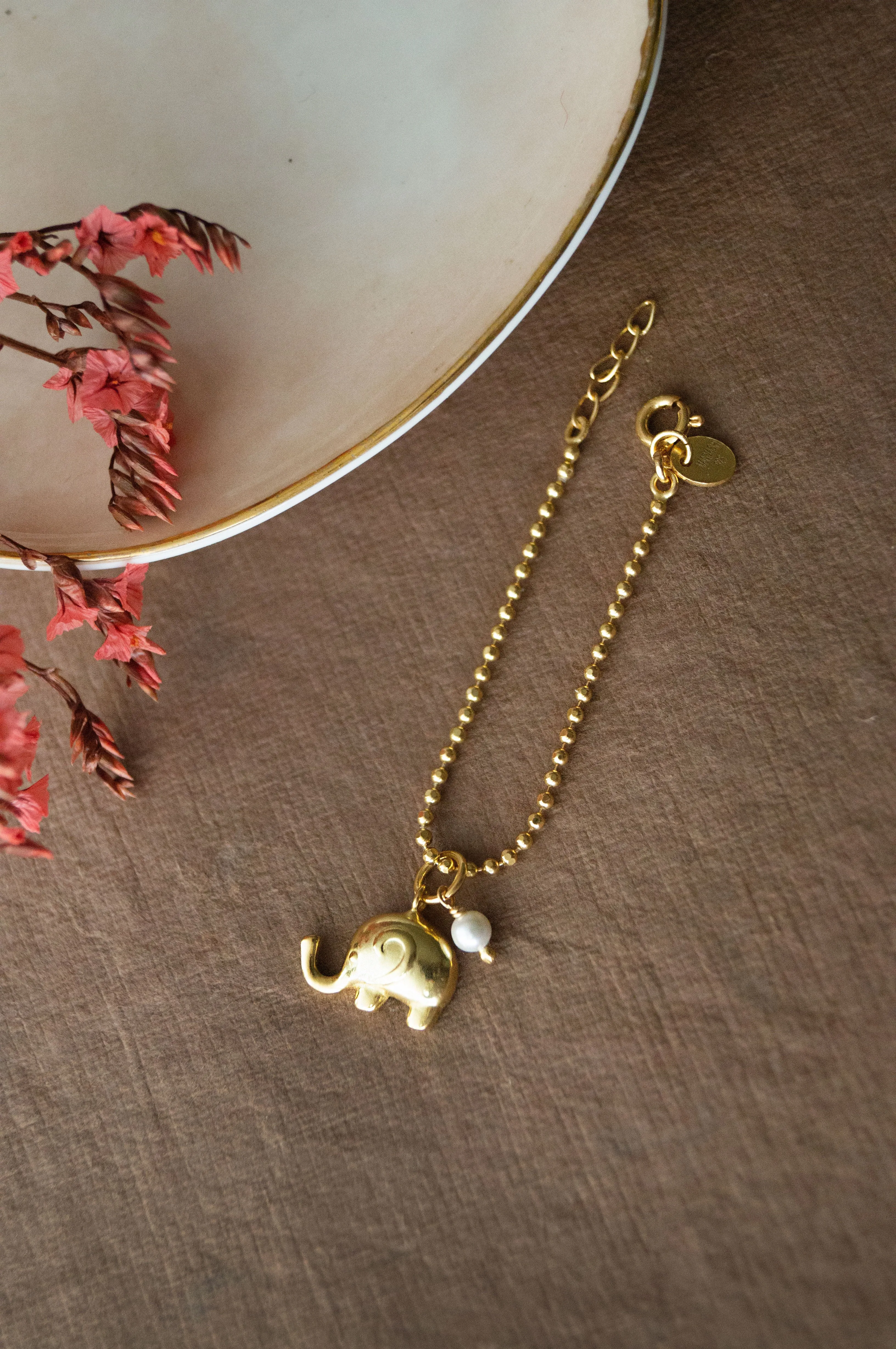 Cute Elephant With Pearl Gold Plated Sterling Silver Watch Charm