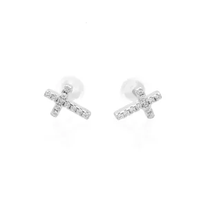 C.Z Paved Cross Sterling Silver Stud Earrings