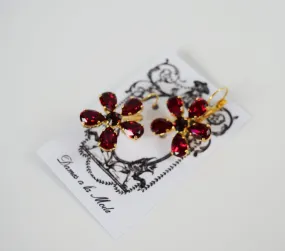 Dark Pink Georgian Floral Earrings - Swarovski Crystal