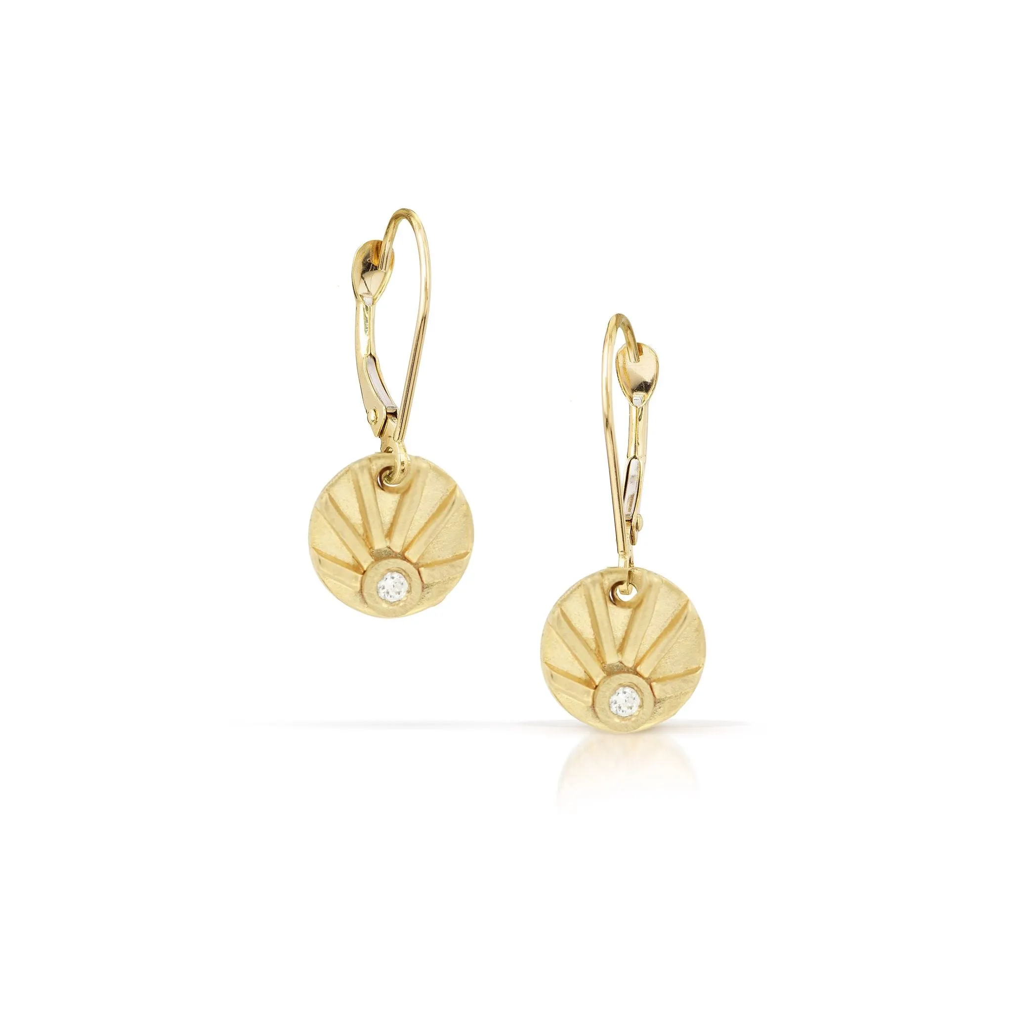 Diamond Sun Charm Earrings in 14K Gold