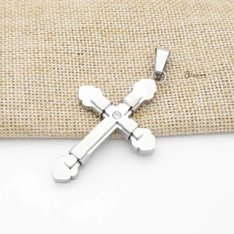 Double Layer Cross Pendant with CZ - Silver