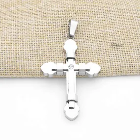 Double Layer Cross Pendant with CZ - Silver