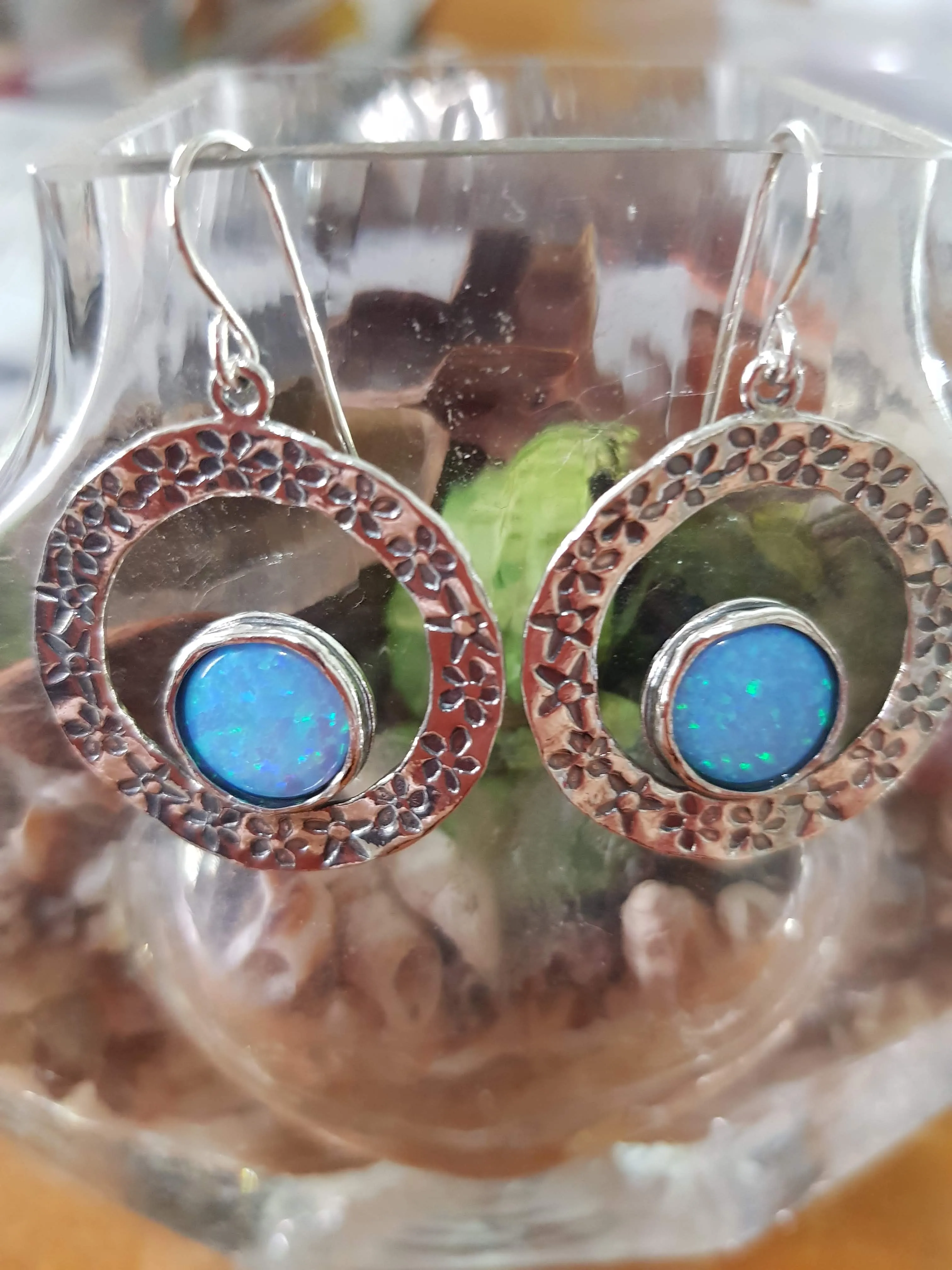 earrings for woman, romantic earrings, silver & blue opals earrings for women / dangling earrings