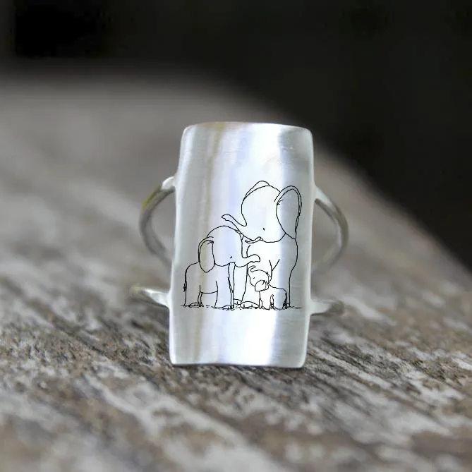 Elephant Ring Sterling Silver Mother and Child Animal Elephant Ring Gift for Mother Animal Lover