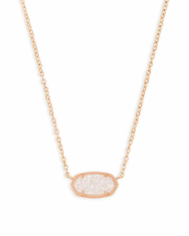 Elisa Short Pendant Necklace in Rose Gold Iridescent Drusy by Kendra Scott