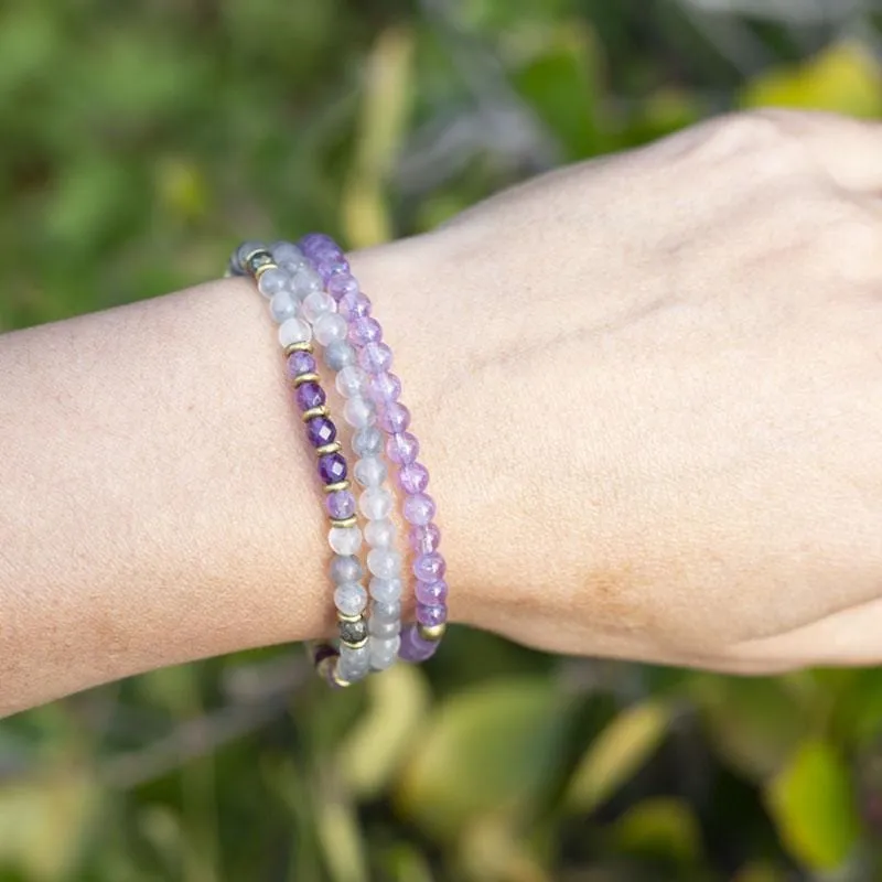 Emotional Healing Cloudy Quartz Crystal and Amethyst Delicate Bracelet Stack