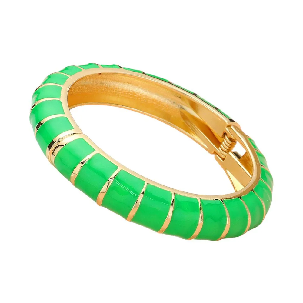 Enamel Bamboo Hinged Bangle Bracelet