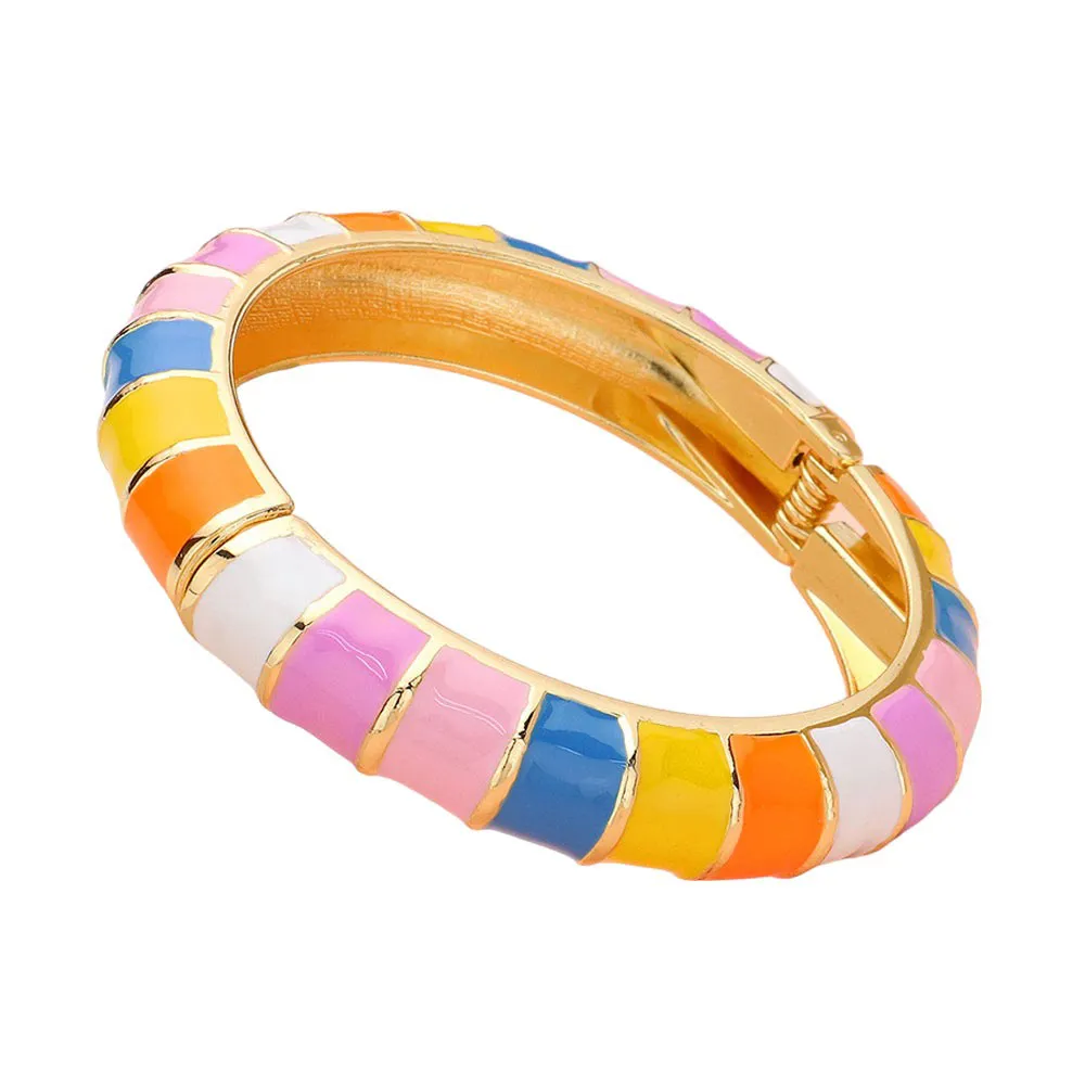 Enamel Bamboo Hinged Bangle Bracelet