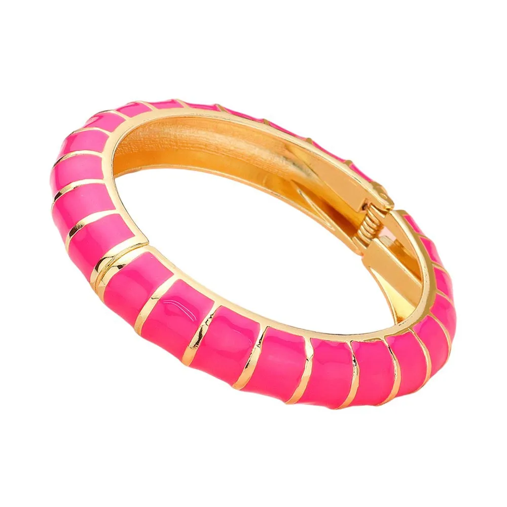 Enamel Bamboo Hinged Bangle Bracelet